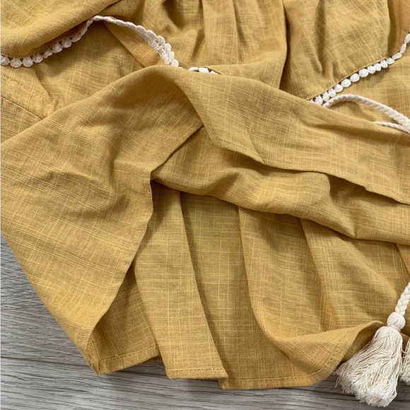 Zara Linen Blend One Shoulder Ruffle Tie Waist Mustard Yellow Top - Picture 6 of 9